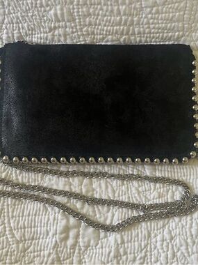 Zara Black Suede Crossbody with Silver Stud Trim and Chain